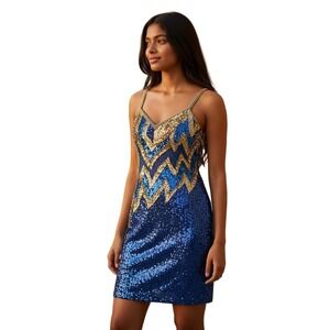 Sho Max blue sequin mini dress, cocktail, party, bodycon, glam, festival, bold
